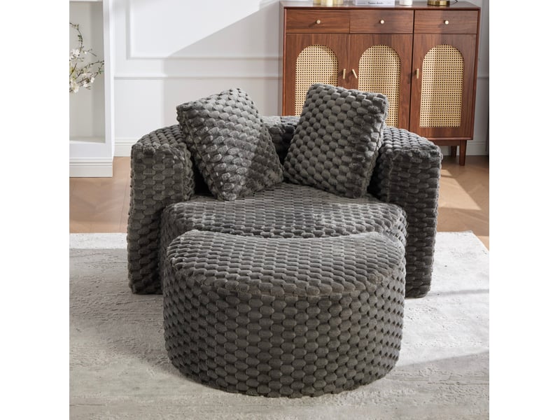  Fauteuil fixe 1 place en tissu gris foncé avec repose-pieds, design arrondi pour un coin détente moderne  - Conforama B