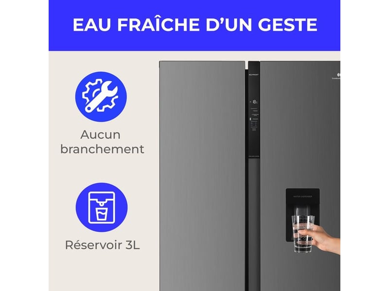  Refrigerateur americain gris 592 l total no frost avec distributeur d eau CERA592NFIXC - Conforama E