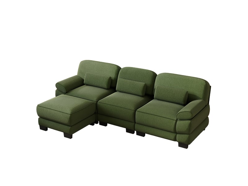 Canapé d’angle modulable 3 places 265x161x94 cm velours côtelé vert - Conforama A