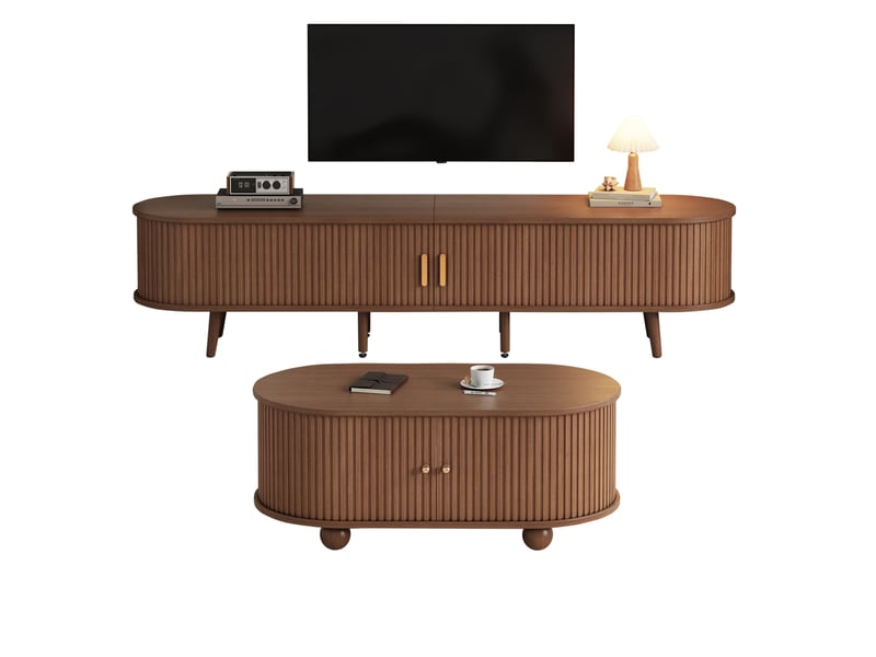  Lot de 2 meubles tv et table basse en mdf noyer  - Conforama A
