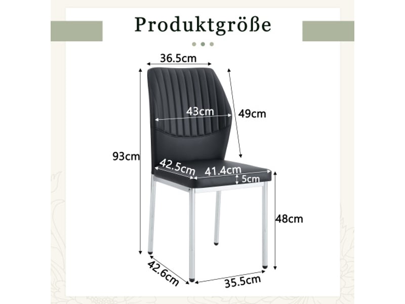  4 chaises salle à manger - style léger-luxe, dossier noir pu à motif vertical, pieds métal argenté  - Conforama C