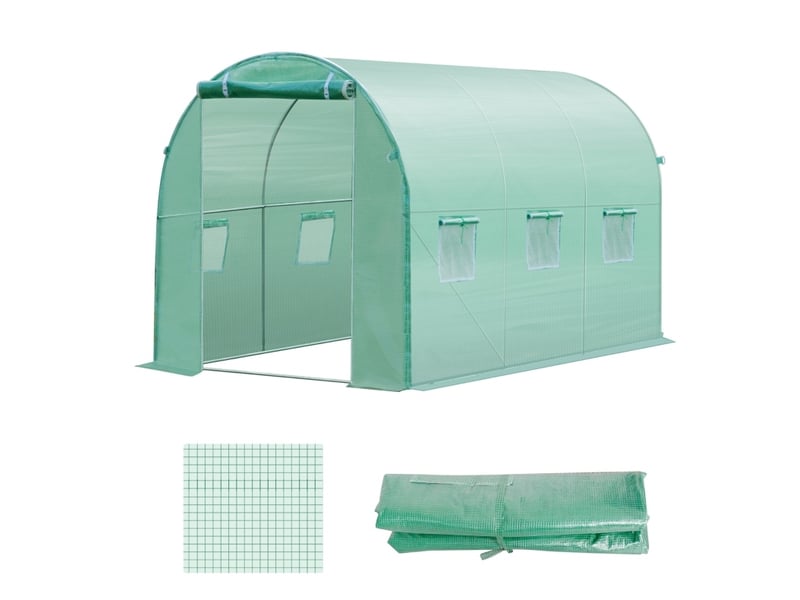  Bâche de remplacement pour tunnel 300x200x200 cm – verte – 6 fenêtres et porte à fermeture éclair  - Conforama D