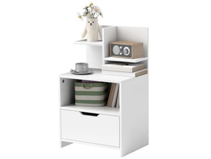 Table de chevet moderne avec tiroir et étagères de rangement pour salonchambre, 45 x 35 x 73 cm, blanche