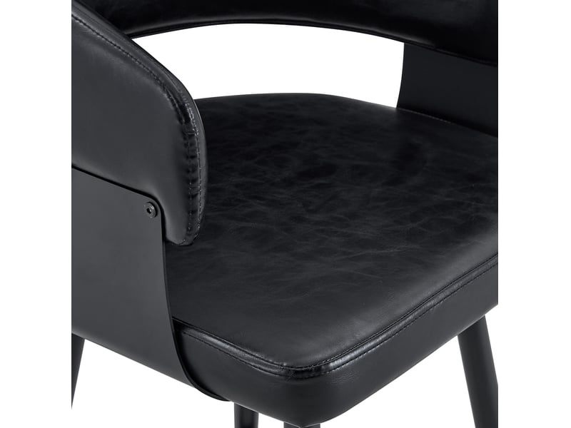  Chaise de salle à manger rembourrée avec dossier ergonomique et accoudoirs, structure métallique, en pu noir  - Conforama E