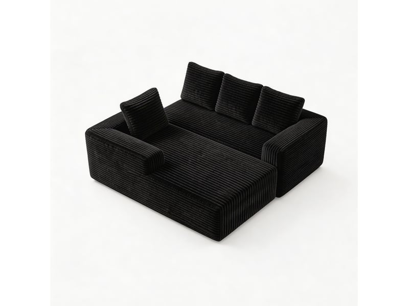 Canapé d'angle tcqpz modulable 4 places avec méridienne 261 x 168 x 58 cm velours côtelé noir - Conforama A