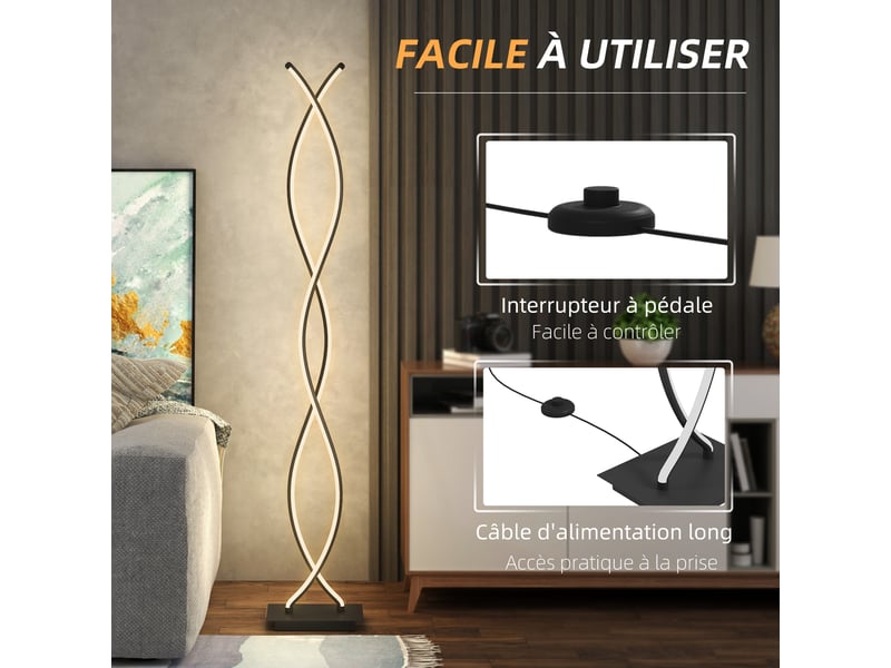  Lampadaire sur pied salon, noir, lampe salon 3 niveaux de luminosité réglables à double spirale avec interrupteur à pied  - Conforama W