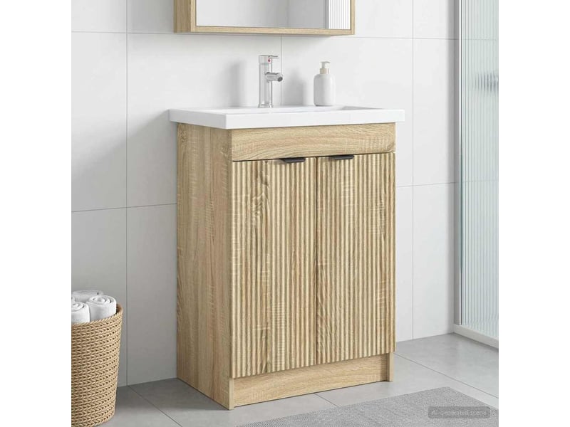  Armoire sous évier de salle de bain, meuble de rangement chêne sonoma shl5783  - Conforama B