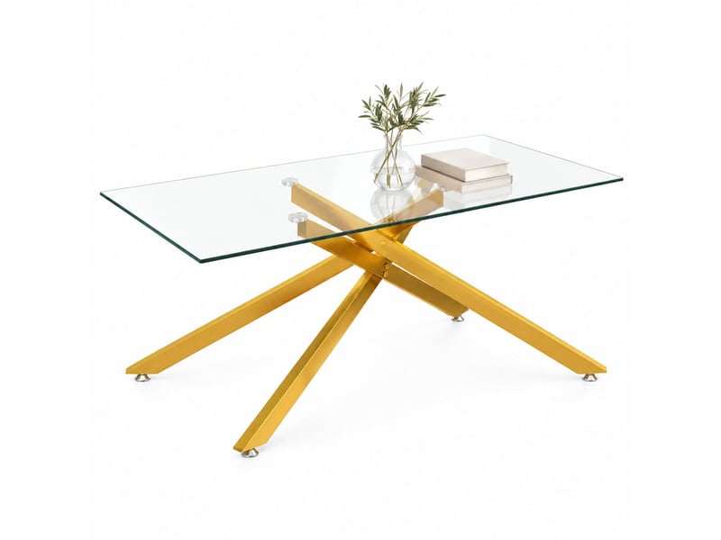  Table basse 120x60x46 cm en verre trempé et métal doré chicfurn  - Conforama A