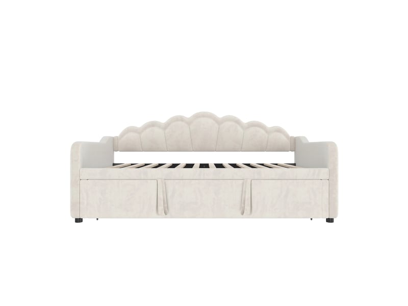  Lit banquette beige 90180x200 cm en velours, lit gigogne, led multicolore  - Conforama A