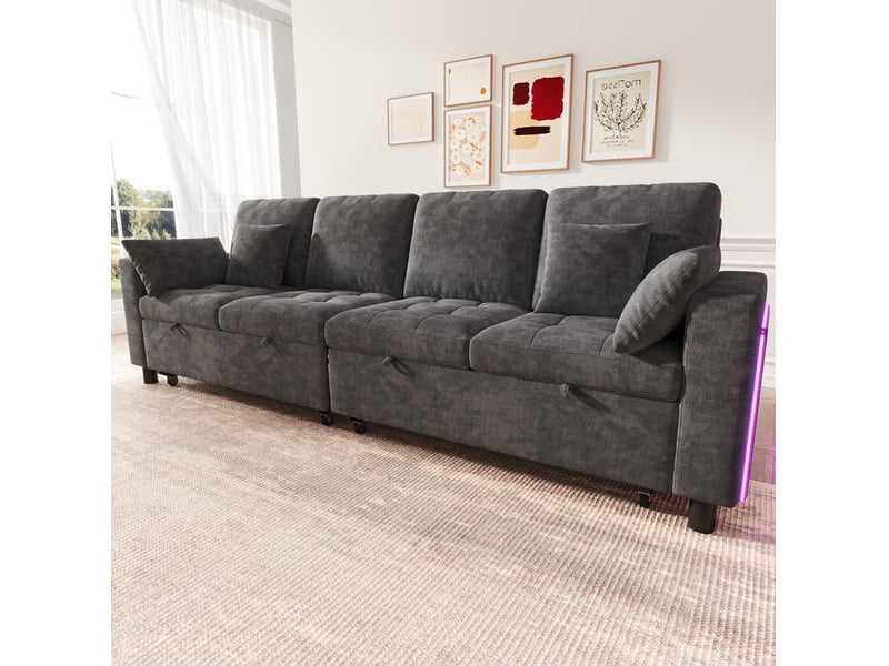  Canapé d'angle convertible 4 places 262,5x140x89 cm chenille gris  - Conforama E