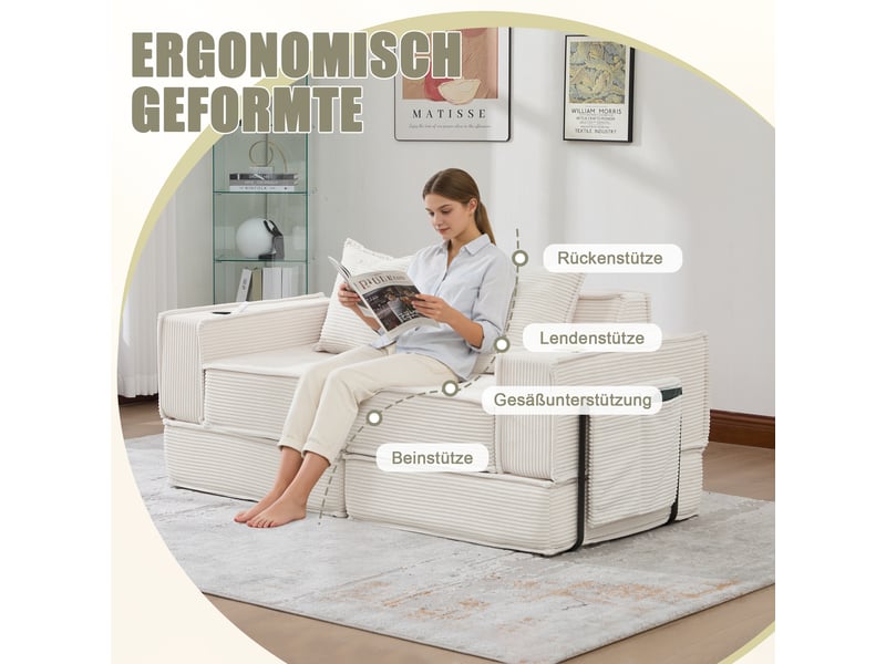  Canapé convertible, canapé-lit – en tissu, porte-gobelets, avec rangement, avec pouf, 2 places  - Conforama A