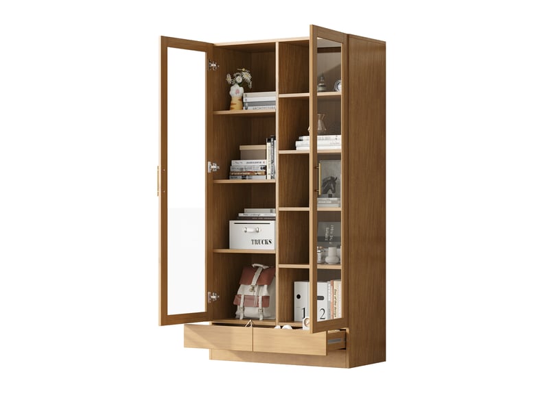  Vitrine en verre bois 80 × 40 × 160 cm, étagères fixes, tiroirs push-to-open  - Conforama E