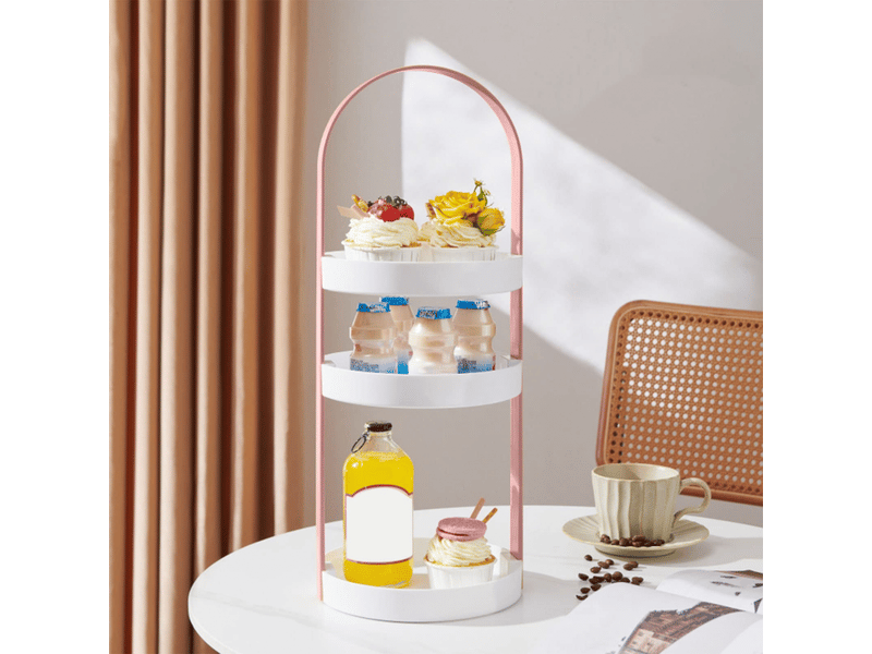  Étagère de rangement ronde à 3 niveaux avec poignée intégrée étagère de rangement ronde à 3 niveaux pour salle de bain (roseate)  - Conforama C