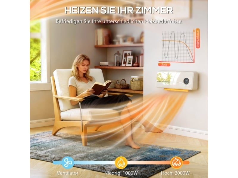Chauffage mural céramique 2000 w avec ventilateur, télécommande, 2 modes de chauffage et écran led - Conforama B