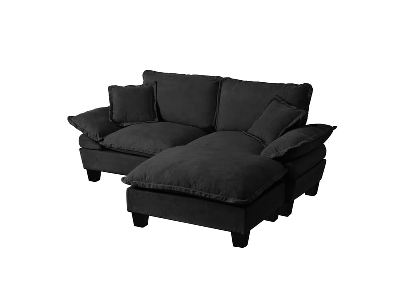  Canapé d'angle modulaire 3 places avec ottomane amovible 194 x 151 x 90 cm confort chenille noire  - Conforama A