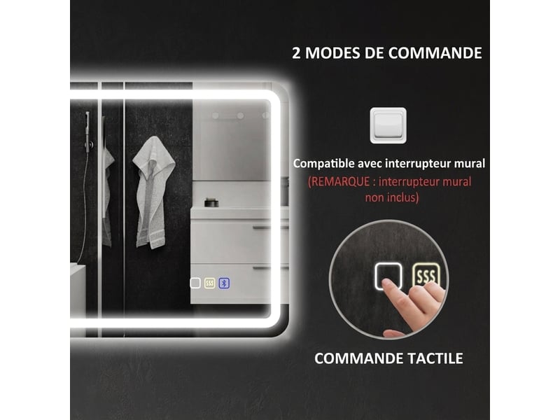  Miroir de salle de bain led 50x70 cm avec bluetooth et anti-buée  - Conforama E