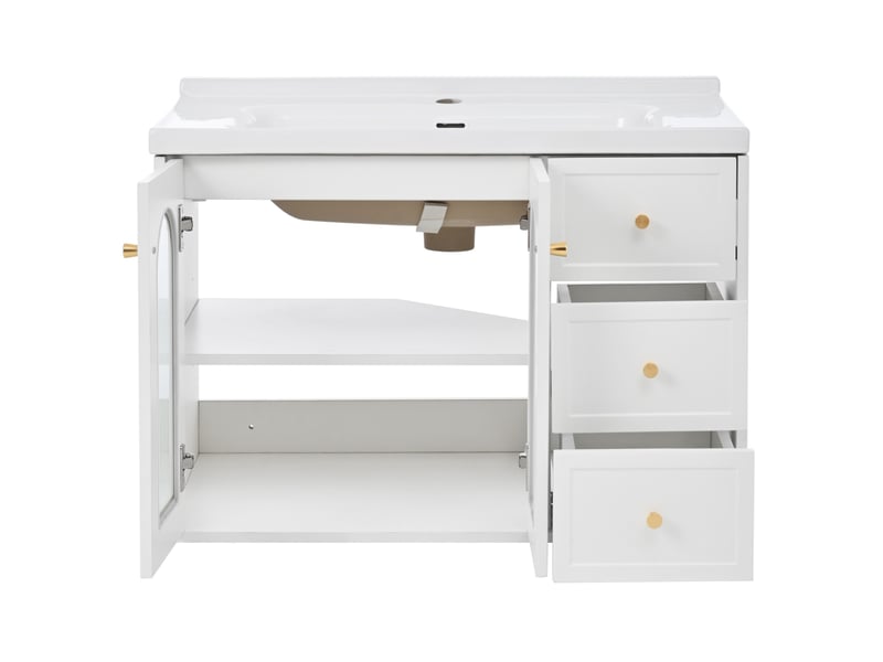  Meuble rangement suspendu 80 cm vasque ceramique blanc verre ondule salle de bain homvra  - Conforama A