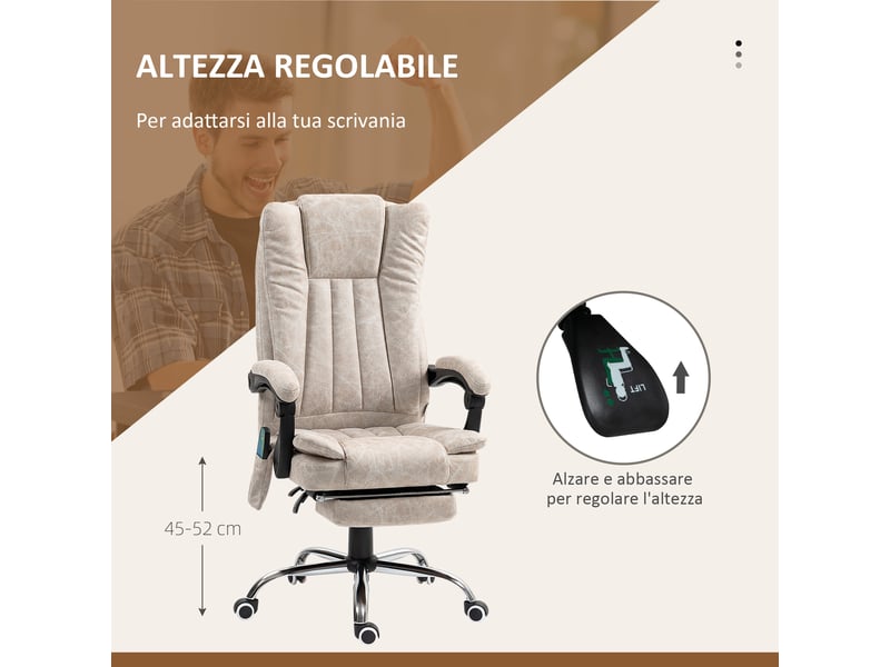 Fauteuil de bureau massant et chauffant avec repose-pieds, microfibre, 62 x 70 x 113-120 cm, crème - Conforama E