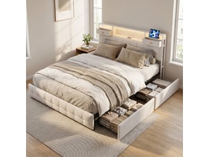 Lit avec rangement 160x200 cm <strong>Lonelyo</strong>  <strong></strong> coloris beige