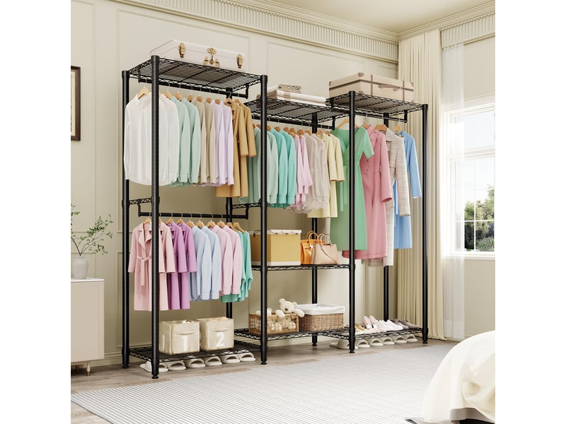 Portant à vêtements robuste modulable – 4 tringles &amp; étagères réglables – grand capacité pour chambre ou dressing – (2x3x2 étages) PHK_36PB7KHP - Conforama B