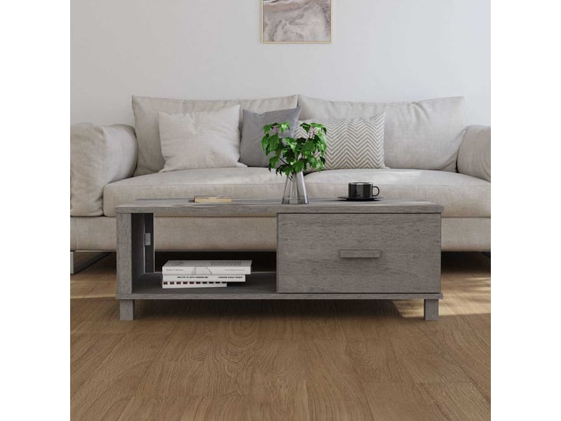  Table basse rectangulaire | table de salon hamar gris clair 100x55x35 cm bois massif de pin  - Conforama C