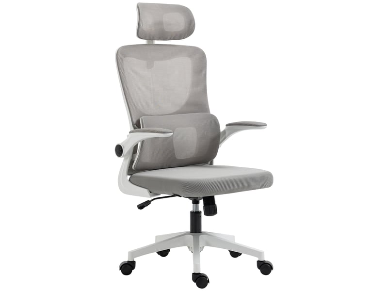  Chaise de bureau réglable en hauteur et avec appui-tête réglable, supportant jusqu'à 120 kg, dimensions : 60 x 59 x 114-122 cm, grise  - Conforama B