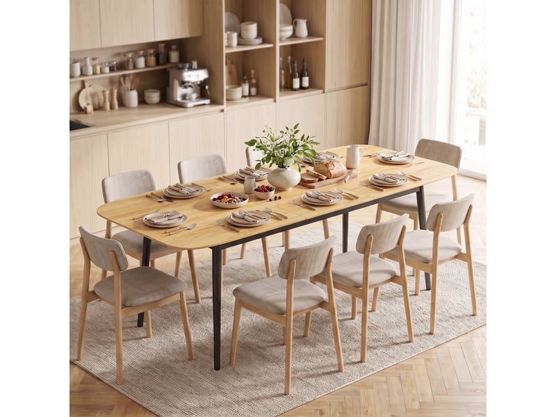  Table de salle à manger extensible pour 6 à 8 personnes, table de cuisine avec étagère, imitation chêne  - Conforama C