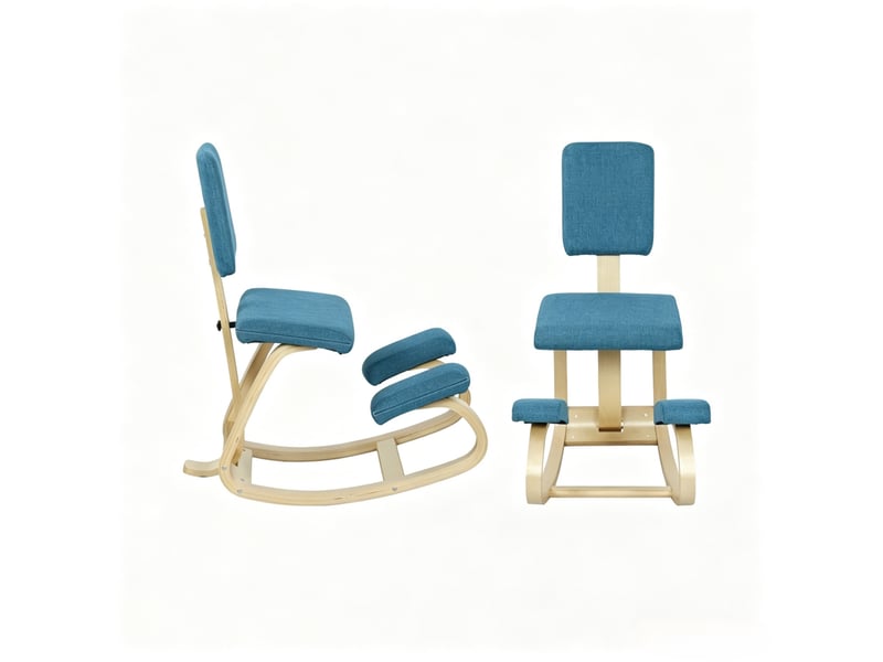  Chaise à genoux avec dossier 51x84x93 cm mécanisme de bascule bois bleu foncé  - Conforama A