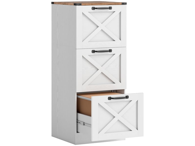  Caisson de bureau avec 3 tiroirs, dossiers suspendus pour formats lettrea4, style rustique, 40x40x101cm, blanc  - Conforama A