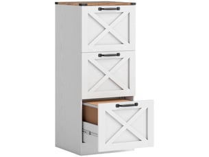 Caisson de bureau avec 3 tiroirs, dossiers suspendus pour formats lettrea4, style rustique, 40x40x101cm, blanc