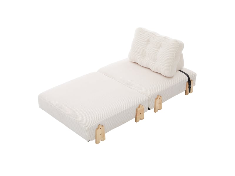 Canapé convertible 1 place en velours côtelé beige, style scandinave, pieds bois, idéal pour petits espaces - Conforama A