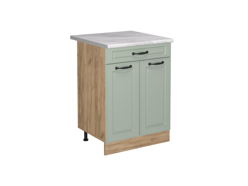  Vicco meuble cuisine, mint campagnechêne doré, 60cm avec tiroir plan de travail marbre  - Conforama A