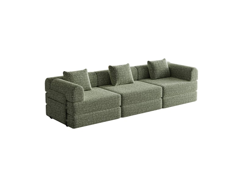 Canapé-lit 2-en-1 en chenille avec rangement dans l’accoudoir, 3 cadres métalliques et plusieurs configurations Fay Lum - Conforama A