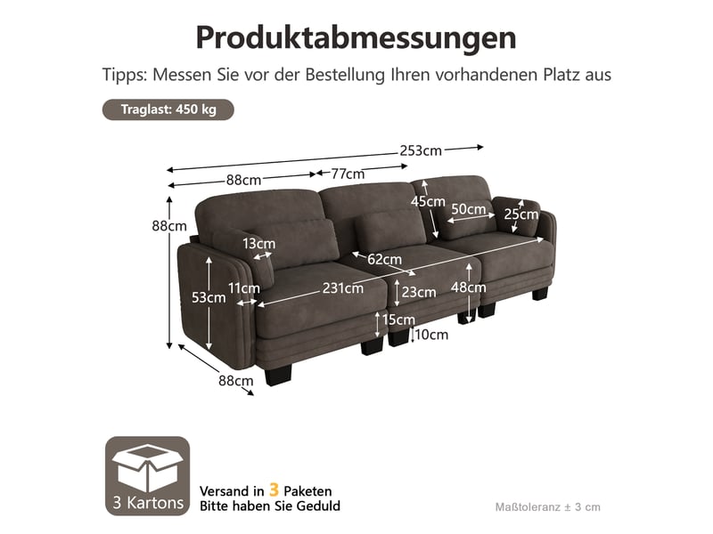  Canapé modulable - 3 places - coussins d'accoudoirs - tissu chenille - mobilier de salon - configuration flexible - brun CozyNest - Conforama D