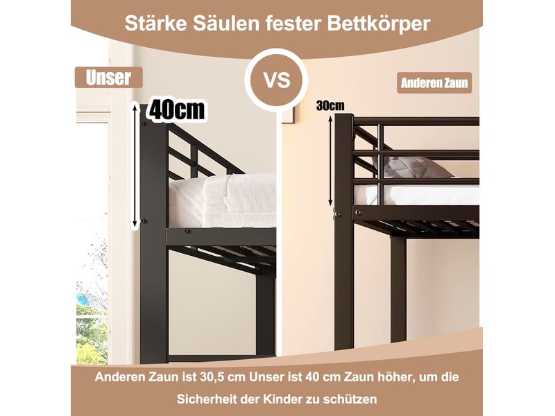  Lit mezzanine 90 × 200 cm 1 place avec bureau, led, tiroirs, sans matelas, en métal et mdf noir  - Conforama E