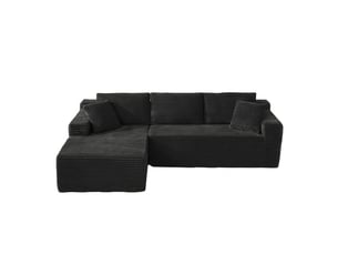 Canapé modulaire d'angle 4 places noir - mousse à mémoire de forme, méridienne large, sans montage