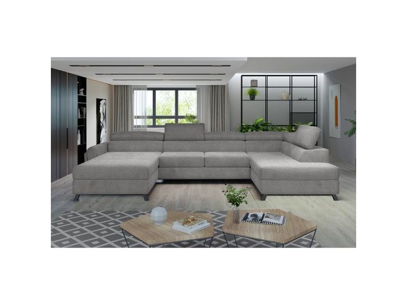 Canapé panoramique gris 5 places angle droit assise large 300cm clotis - Conforama A