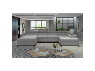 Canapé panoramique gris 5 places angle droit assise large 300cm clotis