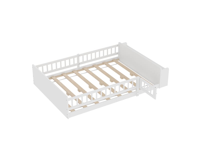 Lit enfant en pin blanc 140 × 190 cm, rangement ouvert, étagères et coffre ouvrable - Conforama E