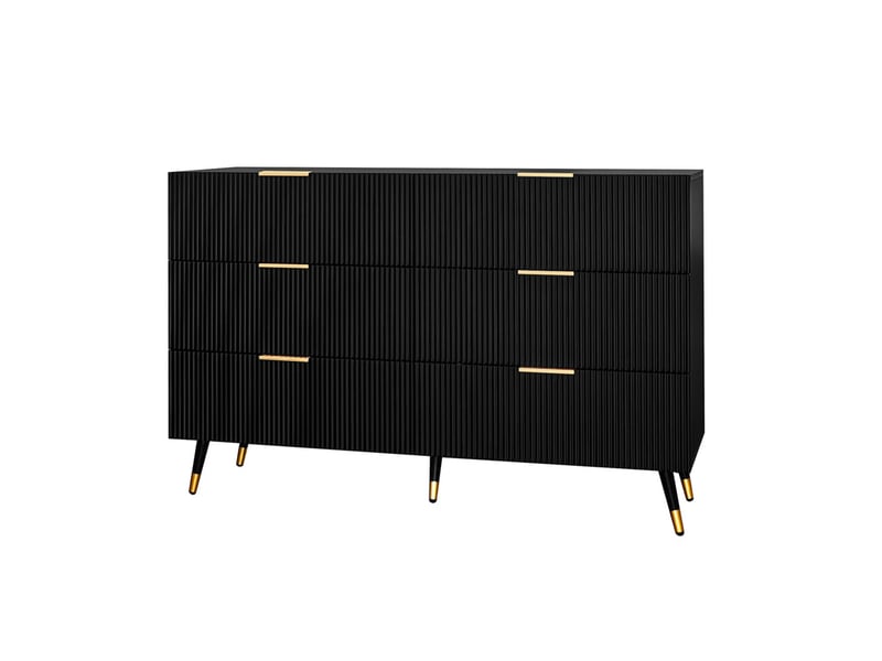  Buffet cuisine, armoire avec 6 tiroirs, 120 x 40 x 77 cm, meuble de rangement, commode, noir  - Conforama A