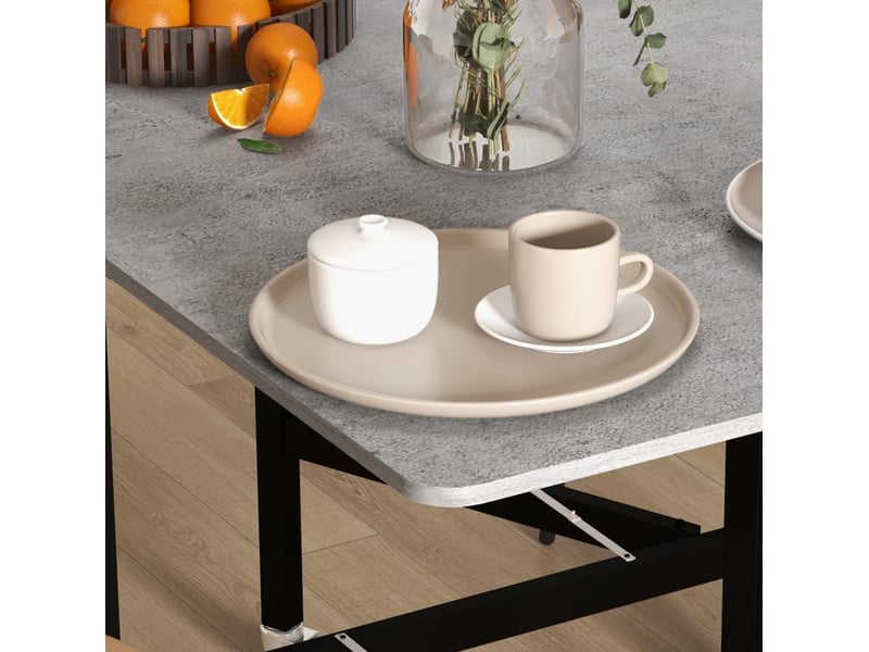 Table à manger pliante 52,5-120 x 80 cm – gris – roulettes et plateau rabattable pour 4 à 6 personnes - Conforama E