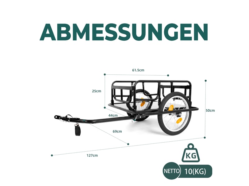  Remorque cargo pour vélo, charge 50 kg, roues 16 pouces, attelage universel  - Conforama C