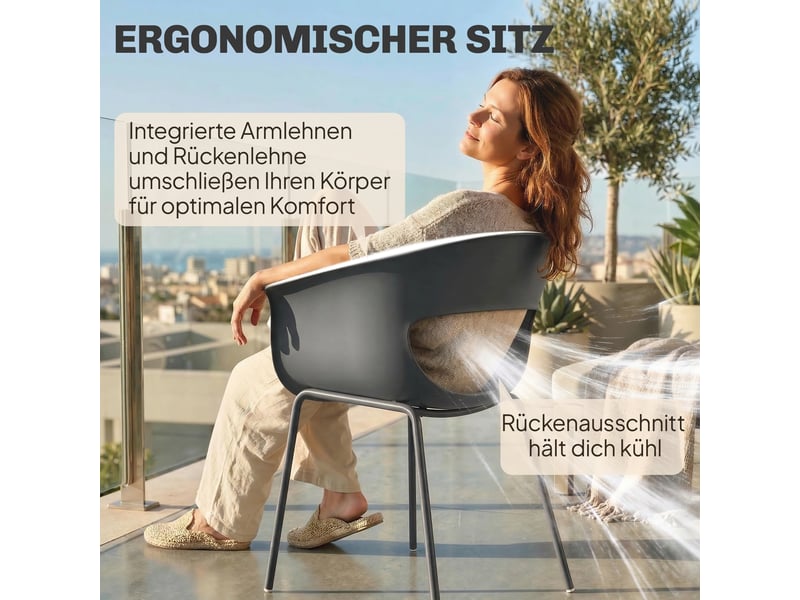  Lot de 4 chaises de jardin avec accoudoirs métal plastique gris foncé 61 x 51 x 74 cm  - Conforama E