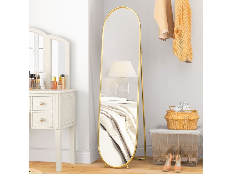  Miroir ovale vertical sur pied, verre et métal, 40 x 41 x 159 cm, finition dorée  - Conforama C