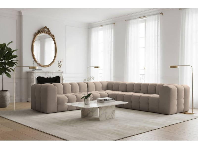  Canapé d'angle réversible miloe 6 places avec accoudoirs en velours - taupe MILOE - Conforama B