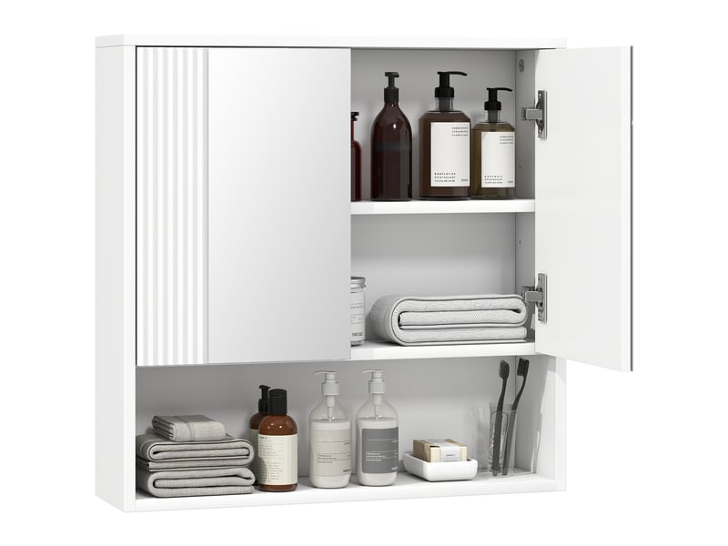  Armoire de salle de bain murale blanche, double miroir et étagère réglable, 60 x 16 x 60 cm  - Conforama A