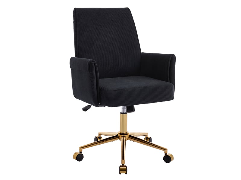  Fauteuil de bureau pivotant réglable noir en velours côtelé, dossier ergonomique et piètement doré élégant  - Conforama A