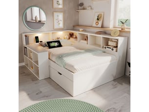 Lit avec rangement 90x200 cm <strong>OXEZA</strong>  <strong></strong> coloris blanc