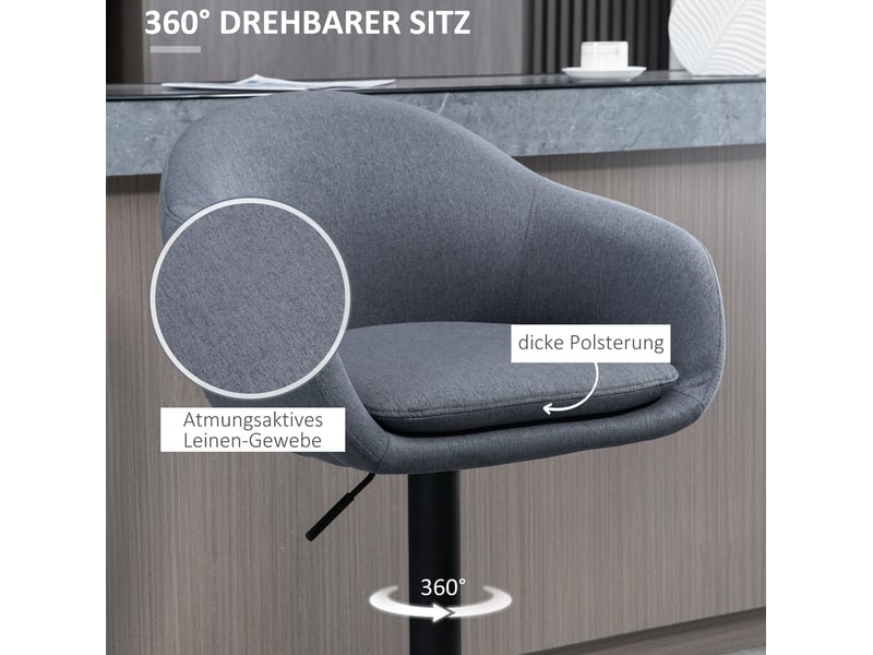  Tabouret de bar pivotant et réglable avec repose-pieds, en acier et tissu effet lin, gris foncé  - Conforama E