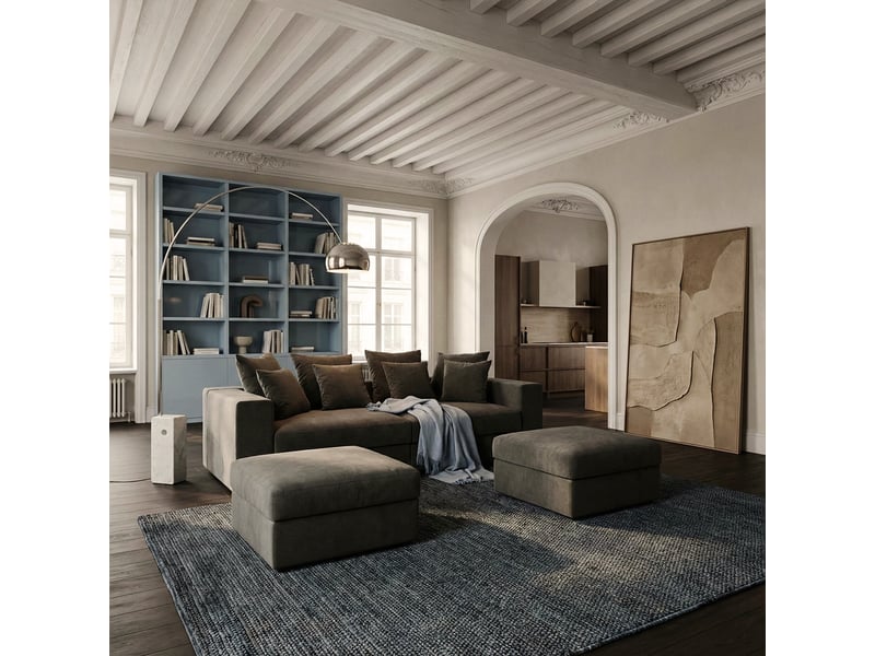  Canapé modulable déhoussable made in italy avec pouf et coussins cortina f - gris foncé  - Conforama B